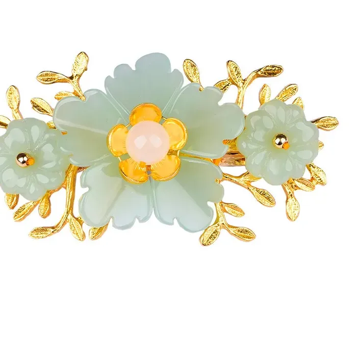 Authentic Verdant Blossom: Jade Flower Hairpin