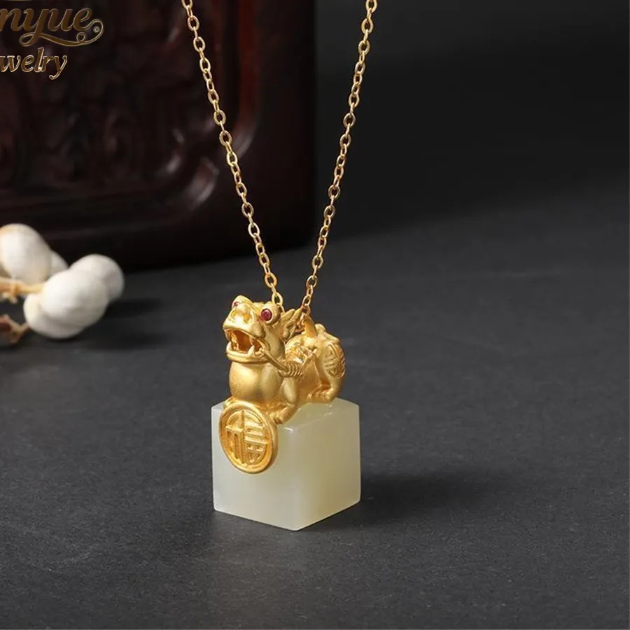 Authentic Natural Hetian Jade Pi Xiu Seal Pendant Necklace Quality Jewelry Selling Jewelry Charms Elegant