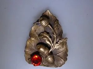 Authentic Whispers of the Oak: Vintage Gold Plated Oak Leaf with Acorns and Fur Clip