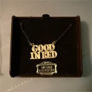 Authentic Wealth and Abundance Amulet - 'Good in Bed' Gold Plated Rectangle Tag Necklace