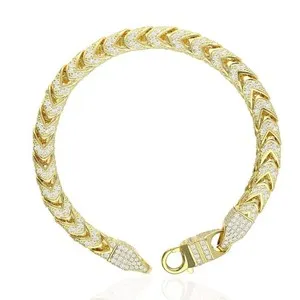 Authentic Eternal Harmony: 14K Gold Over Sterling Silver Pave Zirconia 7mm Franco Bracelet