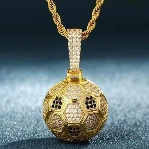 Authentic The Golden Sphere: 2.22Ct Lab Created Diamond Hollow Football Pendant in 14K Yellow Gold Plated