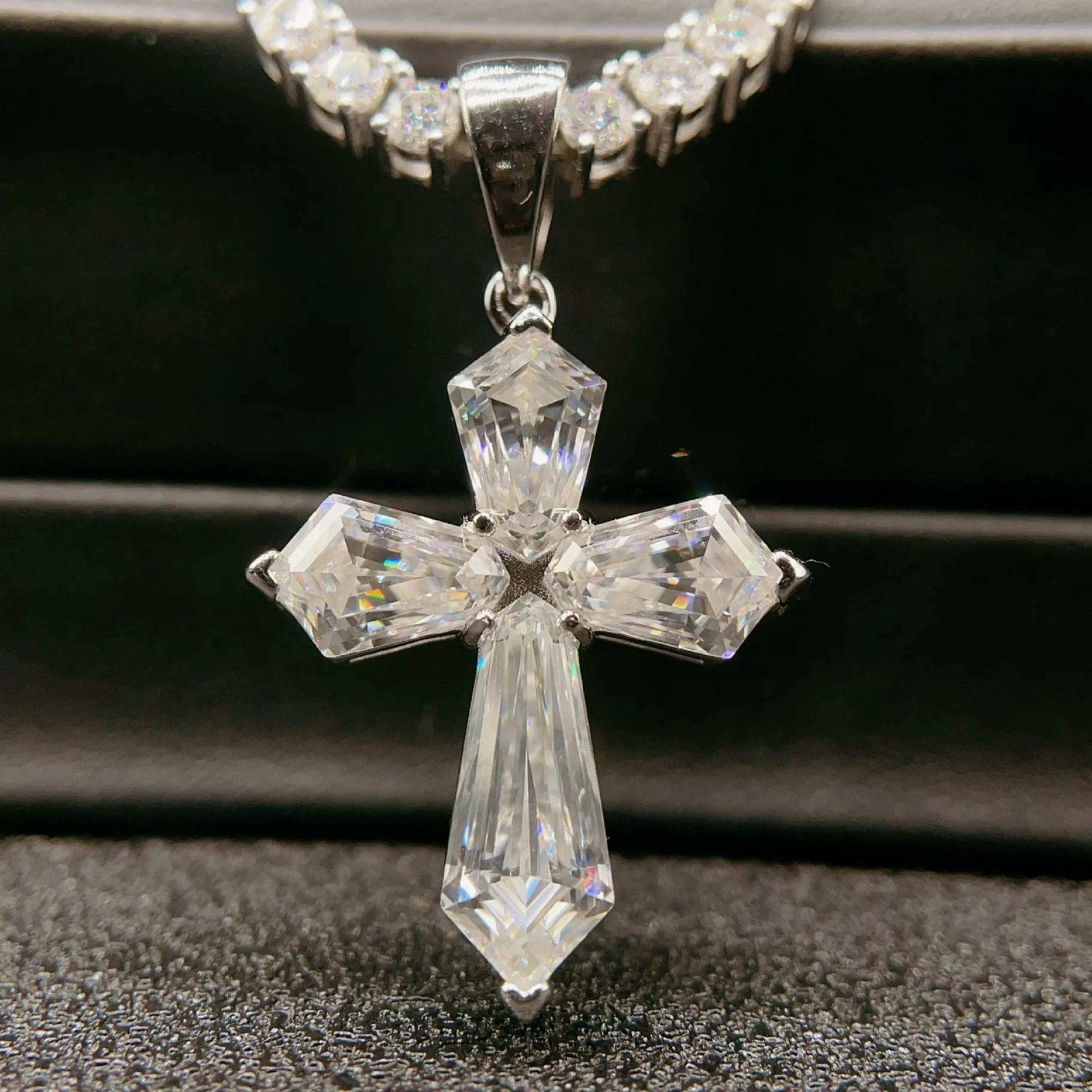 Authentic The Celestial Cross Moissanite Tennis Necklace