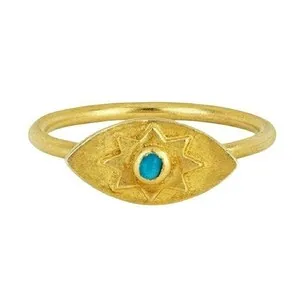 Authentic The Gaze of Protection: Bohemian Evil Eye Gold-Plated Ring