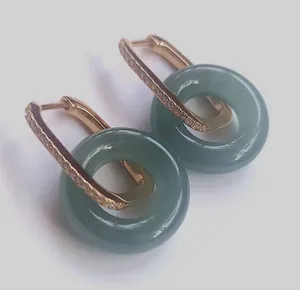 Authentic Ethereal Jadeite Harmony Hoops: Celestial Gold-Plated Talismans