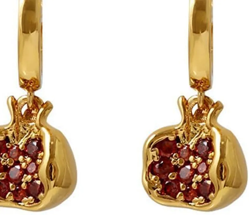 Authentic Premium Cubic Zirconia Inlay Red Pomegranate Pendant 18K Gold Plated Stainless S