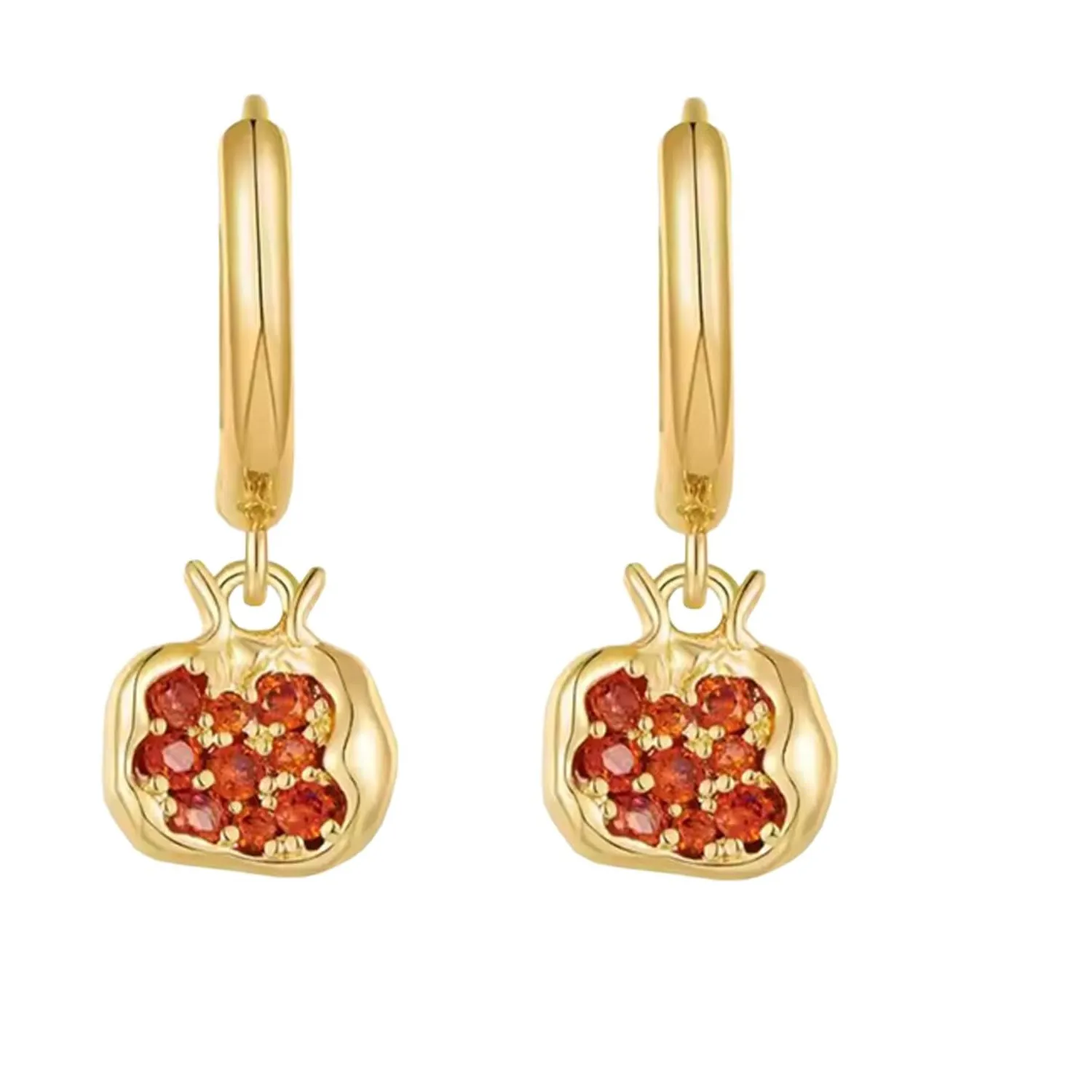 Authentic Crimson Abundance Pomegranate Talisman - Sacred Fertility and Vitality Gold Plated Hoops