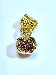Authentic Gold Plated Pomegranate Fruit Bracelet Charm With Red Rhinestone (#111)