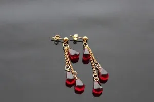 Authentic Pomegranate seed long earrings 14K gold plated stainless steel, non tarnish
