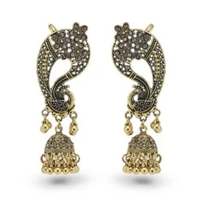 Authentic Celestial Crescent Echoes Gold-Plated Jhumka Earrings