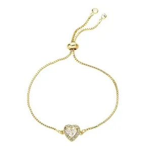 Authentic Radiant Devotion 14K White Gold Plated Zircon Heart Chain Bracelet