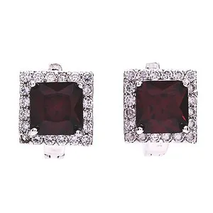 Authentic Eardrop Women's Pomegranate Red Cubic Zirconia White gold plated Wedding Earring