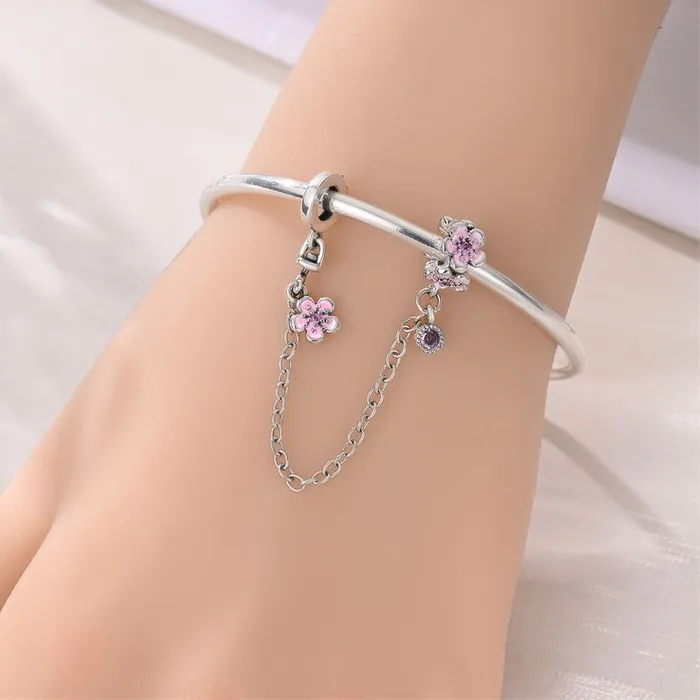 Authentic The Bloom of Eternal Protection: Sterling Silver Floral Safety Chain