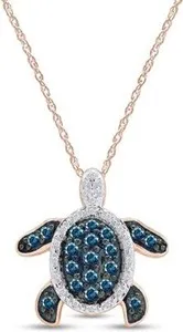 Authentic The Celestial Mariner: 1ct Blue and White Diamond Turtle Pendant in Sterling Silver