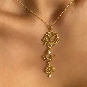 Authentic The Celestial Lotus Trinity: A Necklace of Pearls and Gilded Grace