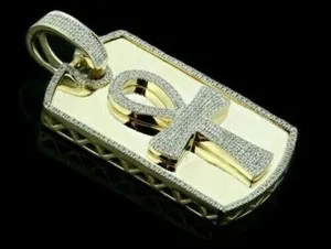 Authentic 4Ct Lab Created Diamond Ankh Cross Pendant 14K Two Tone Gold Plated