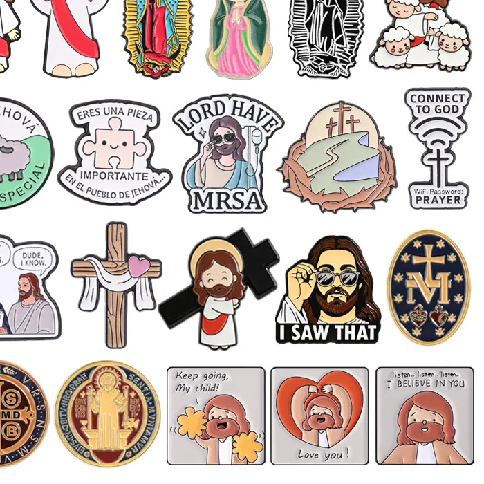 Authentic Jesus Catholic Cross Enamel Pins Guadalupe Virgin Mary Religious Christian Jehovah's Witness Brooches Lapel Badge Jewelry