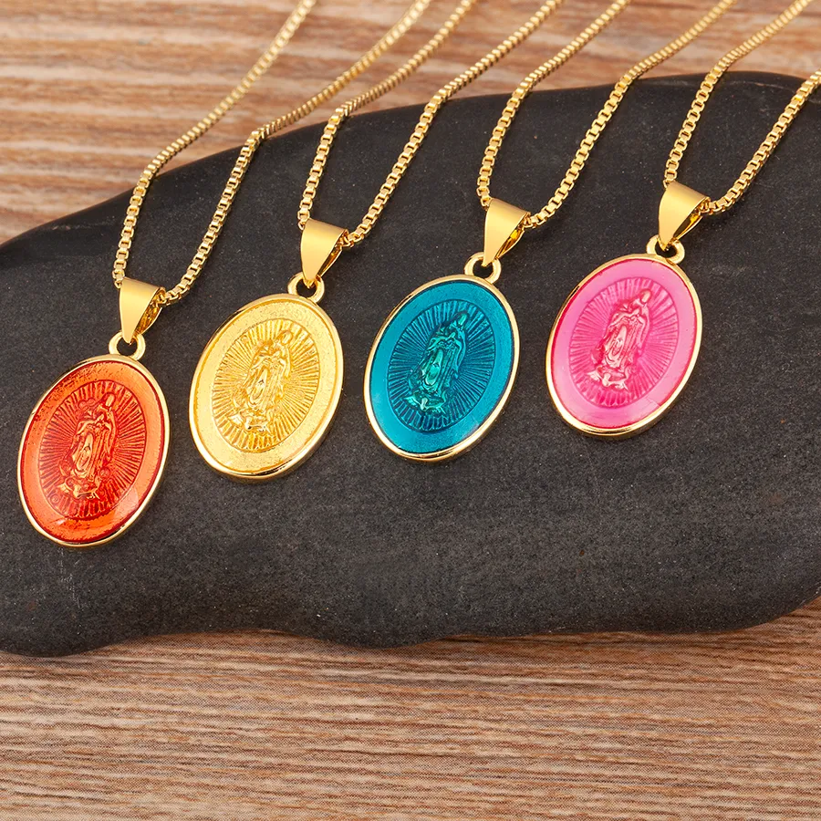 Authentic Sacred Grace: The Retro Elliptical Virgin Mary Devotional Pendant
