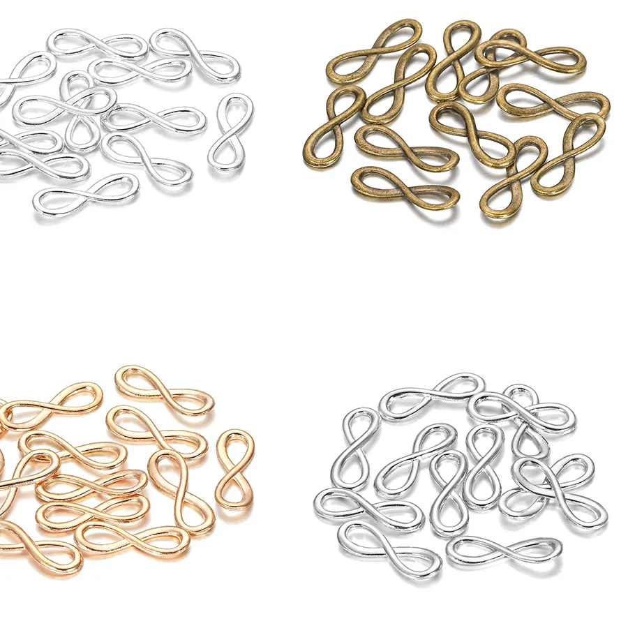 Authentic 30pcs/lot 7.7*23mm Charms Infinity Symbol Connectors Gold Silver Bronze Pendants For DIY Jewelry Making Supplies Accessories