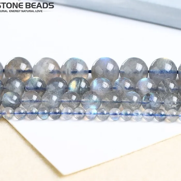 Authentic Natural Grey Labradorite Moonstone Round Loose Spacer Beads For Jewelry Making Diy Bracelet Necklace Accessories