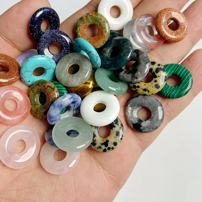 Authentic 5pcs Natural Big Hole Stone Beads Labradorite Jades Agates Round Donut Pendant For Jewelry Making Earrings Necklace DIY 18CM