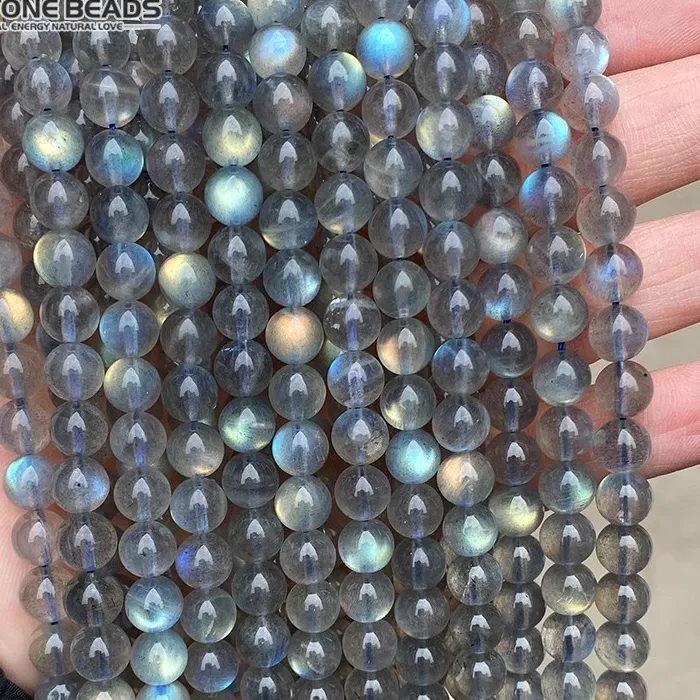 Authentic Natural Gray Labradorite Stone Beads Round Loose Spacer Gem Beads For Jewelry Making Moonstone Diy Bracelet Necklace