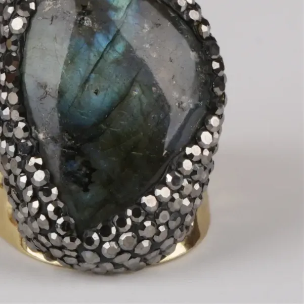Authentic The Aurora Veil Labradorite Hammered Gold Cuff - Mystical Stone of Transformation and Intuition