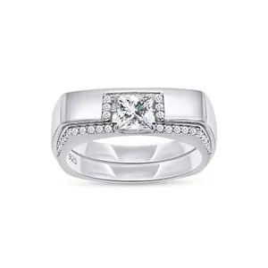 Authentic Eternal Union: Round & Princess Cut Moissanite Square Wrap Wedding Band Ring Set in 925 Sterling