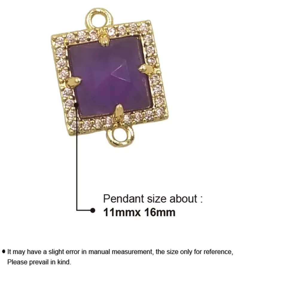 Authentic WT-P1993 Classic Wholesale Square Natural Labradorite Amethyst Gemstone Connector Pendant DIY Crafts CZ Accessory Charms