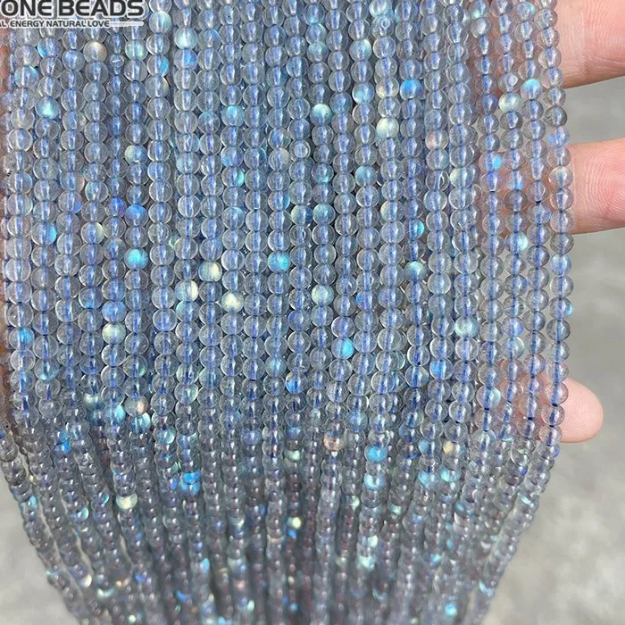 Authentic 3 4mm Natural Gray Moonstone Beads Shiny Labradorite Jasper Gemstone Small Tiny Bead For Jewelry Making Diy Bracelet Necklace