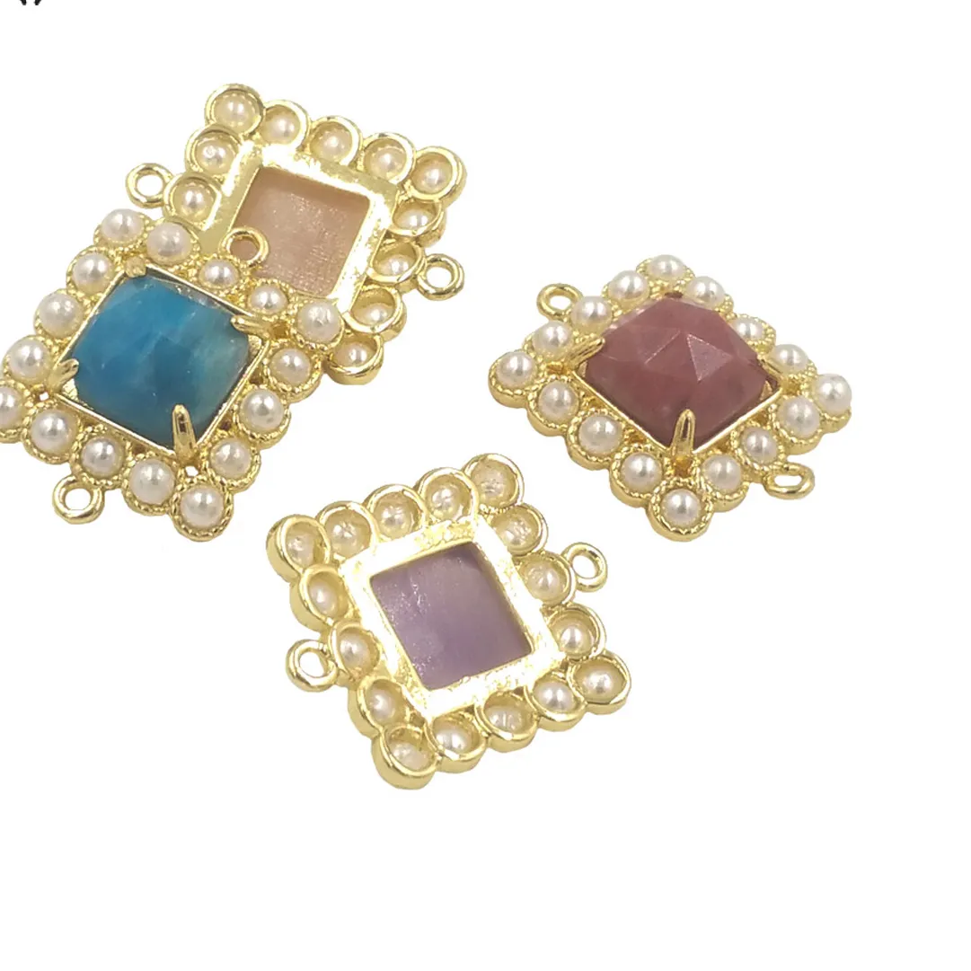Authentic WT-PC004 Natural Colorful Gemstone Amozonite Labradorite Stone Square Shape Pearl Paved Fine Jewelry Accessories