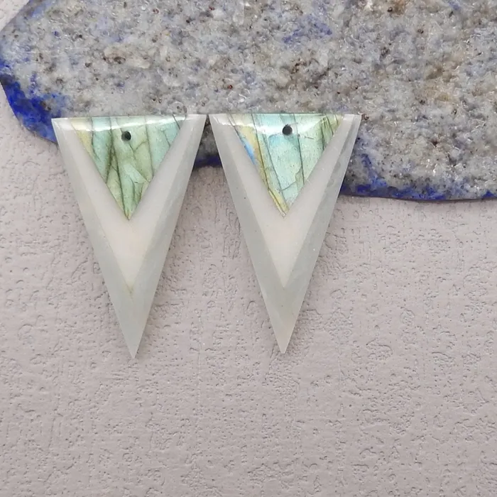 Authentic Natural Labradorite White Jade Amazonite Intarsia Earring Beads for Jewelry Making 30x19x4mm 4g