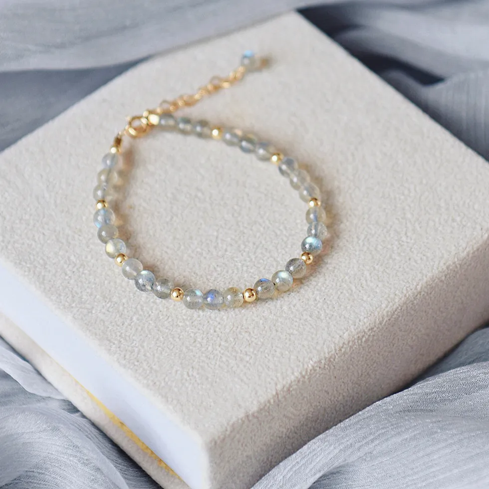 Authentic Natural Labradorit Bead Bracelet Handmade Jewelry 14K Gold Filled Not Fade Chain Small Bead Adjustable Bracelet