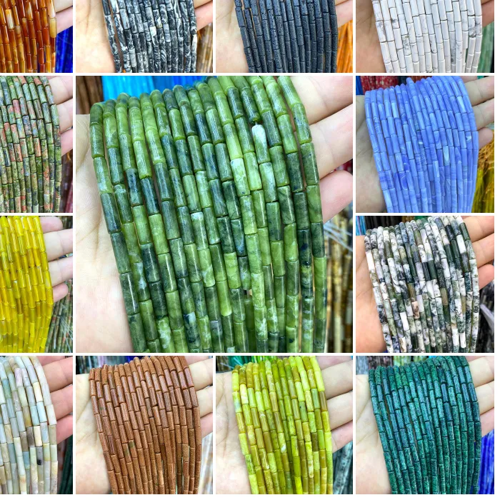 Authentic 13x4mm Cylinder Natural Stone Amazonite Labradorite Howlite Loose Spacer Beads for Jewelry Making Diy Bracelet Accessories