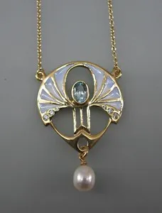 Authentic The Gilded Petal: Art Nouveau Blue Topaz and Pearl Talisman
