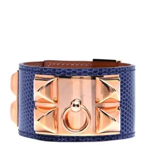 Authentic The Celestial Hermes Mykonos Blue Niloticus Lizard and Rose Gold Collier de Chien Talisman