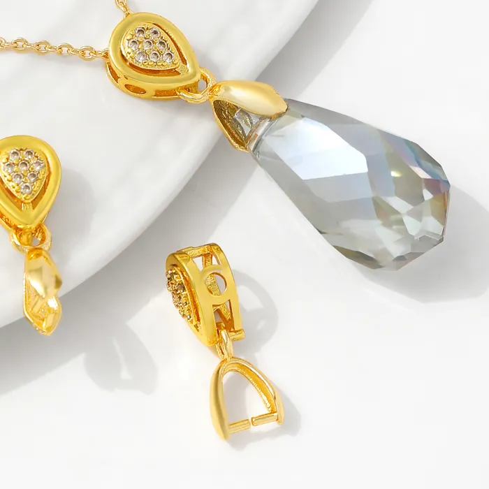 Authentic 18K Gold Plated With Zircon Jewellery Bail Clasps For Necklace Making,Pendant Pinch bail For DIY Jewelry Making Supplies