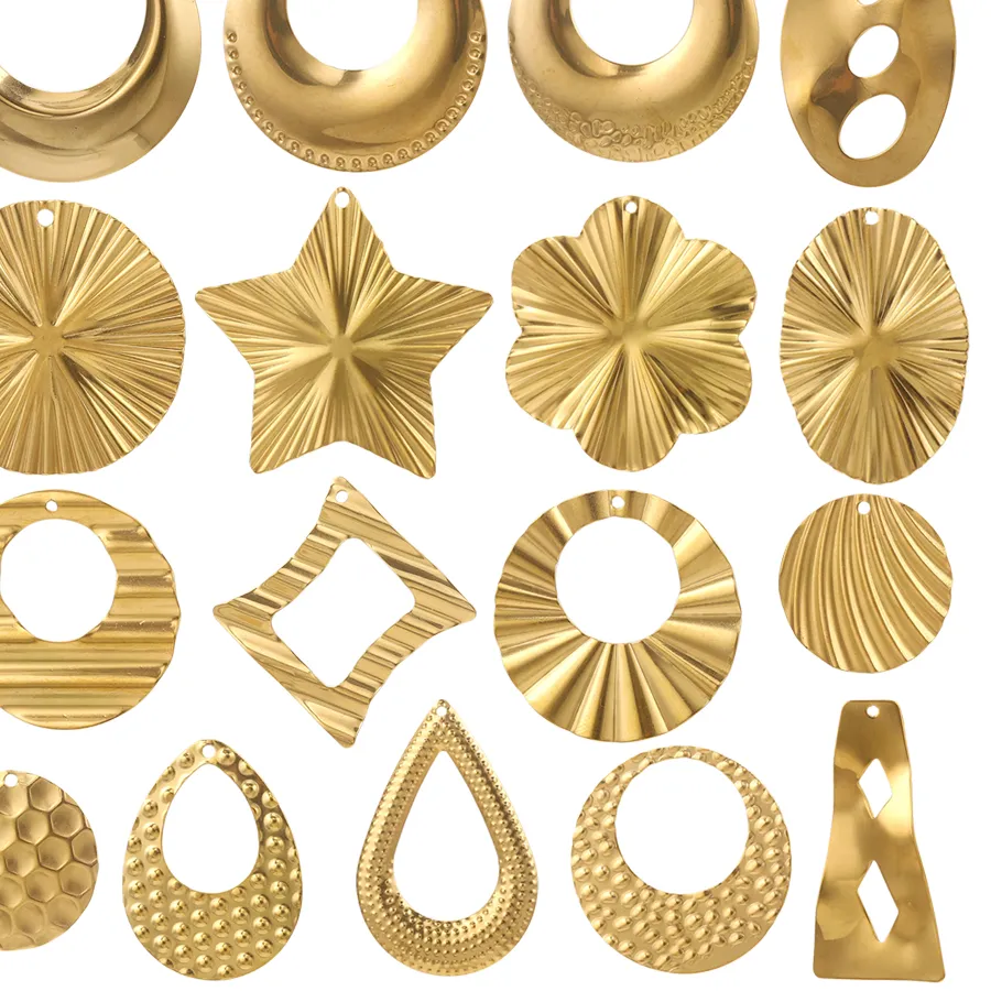 Authentic 10pcs Geometric Textured Gold Charms For Jewelry Making Women Necklace Earring Pendants Jewelry Supplies Craft