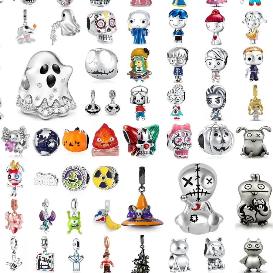 Authentic 2026 Parody Skull,Boy，Girl Bead Palm Pendant 925 Silver,Suitable for Original Bracelet DIY Accessories Exquisite Jewelry ﻿