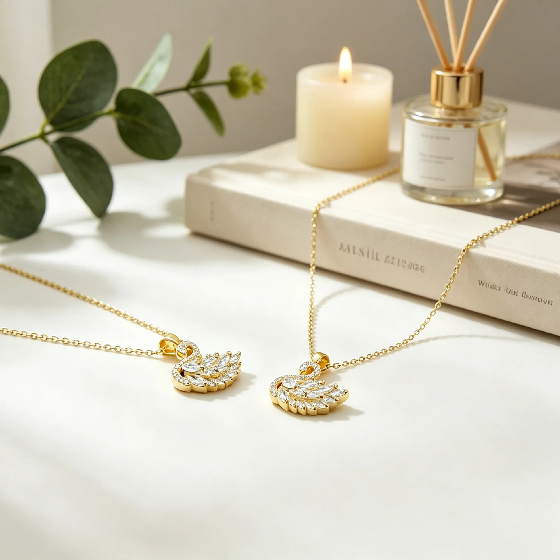 Authentic Elegant Gold Color Swan Charm Zircon Necklace for Women Evening Party & Mother's Day Jewelry Gifts Daily Outfit & Holiday Gifts
