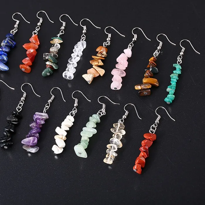 Authentic Cascade Of The Seven Chakras Sacred Natural Stone Earrings For Spiritual Alignment