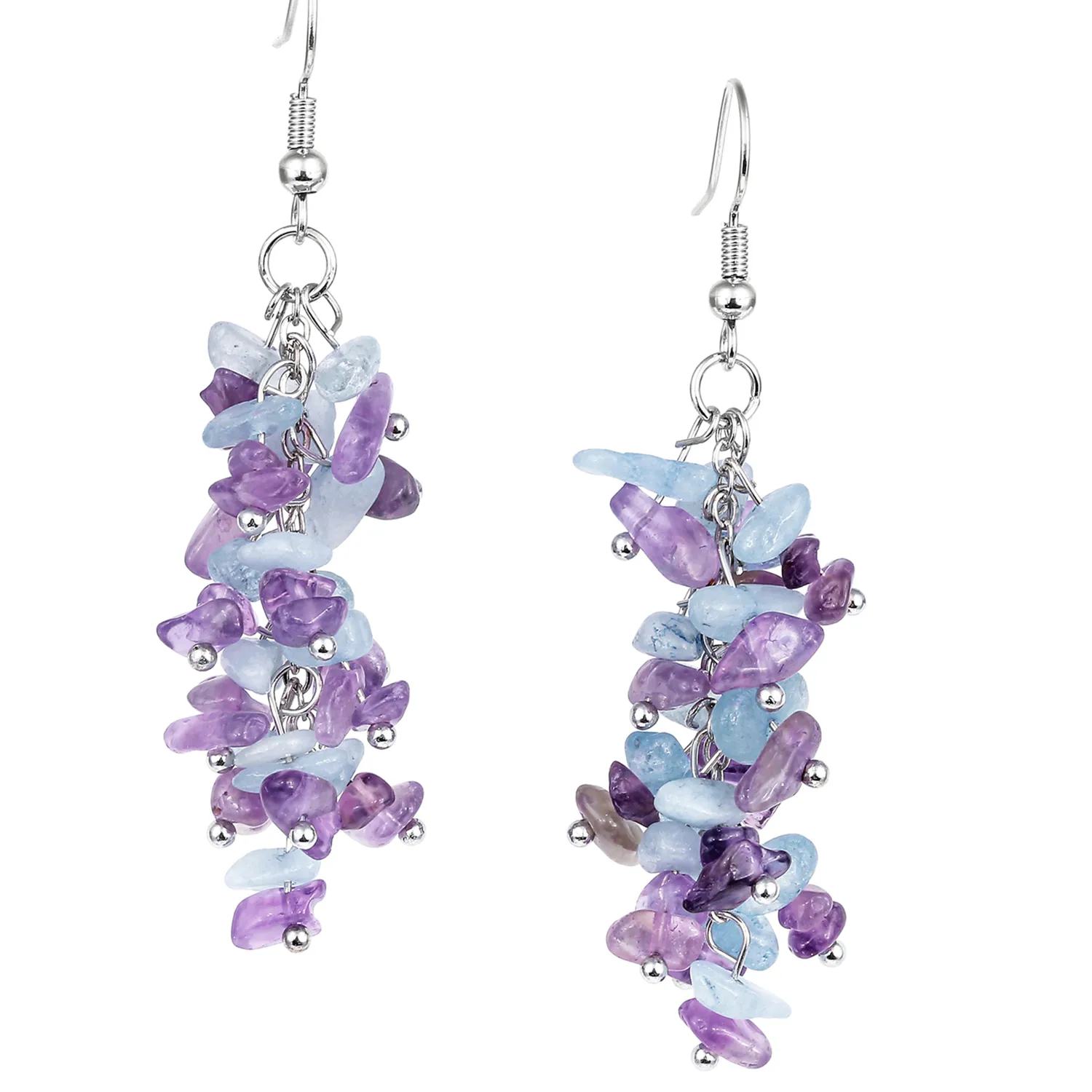 Authentic Celestial Cascade: Amethyst and Aquamarine Etheric Dangle Earrings