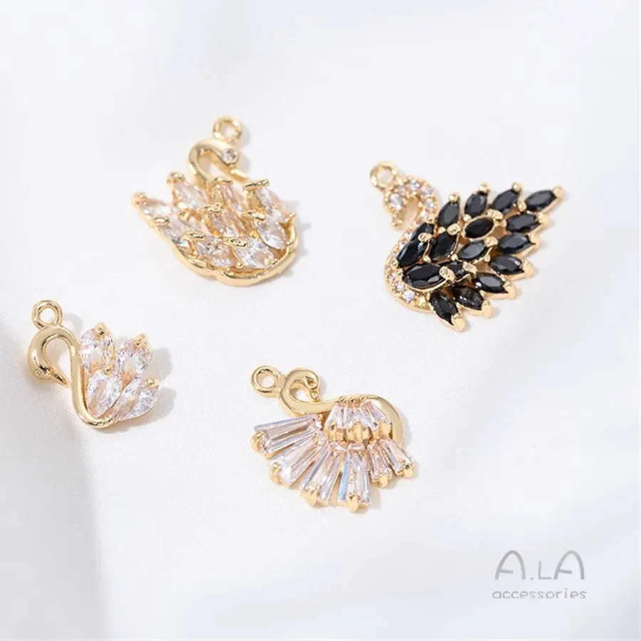 Authentic Swan's Gentle Wings: Gold Plated Zircon Inlaid Pendant of Serenity