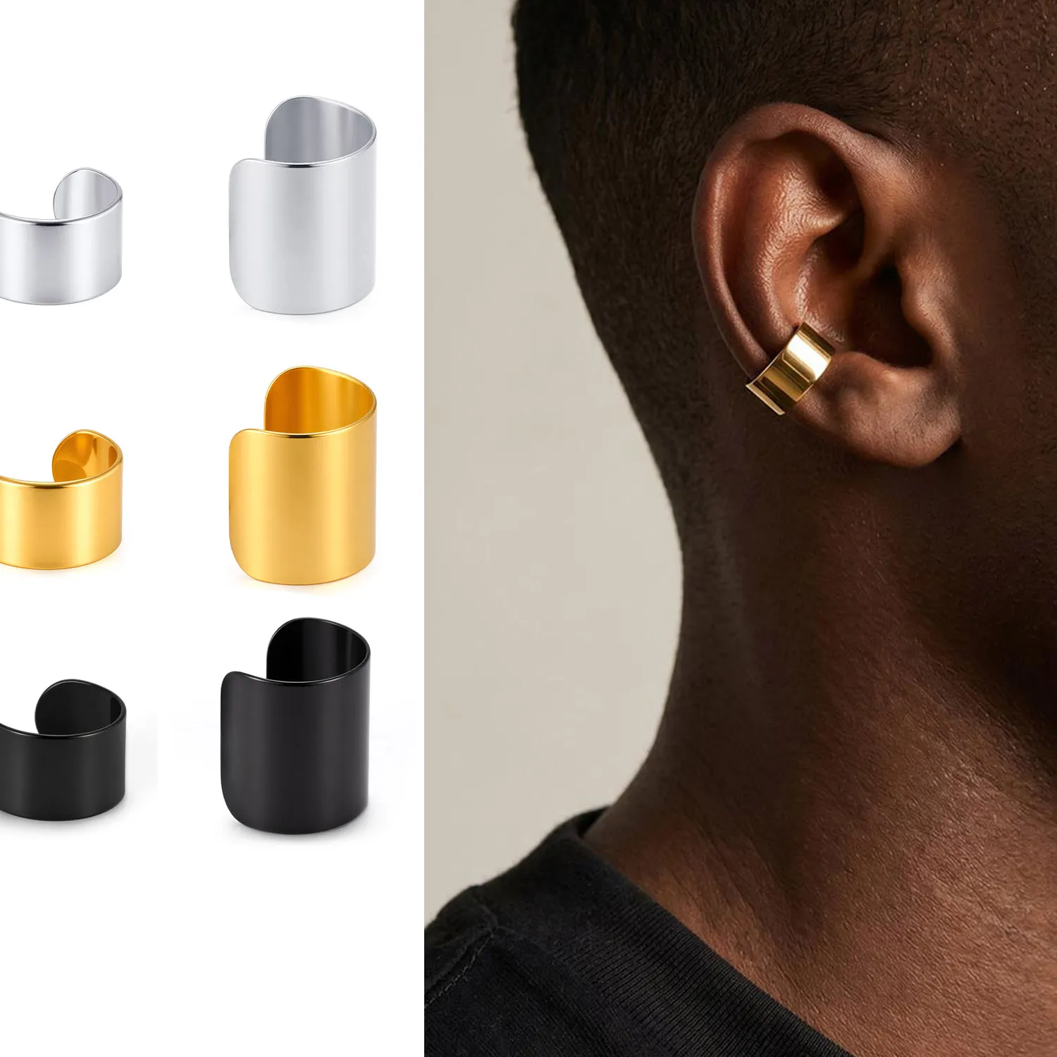 Authentic The Geometric Shield: Stainless Steel Cube Ear Cuff