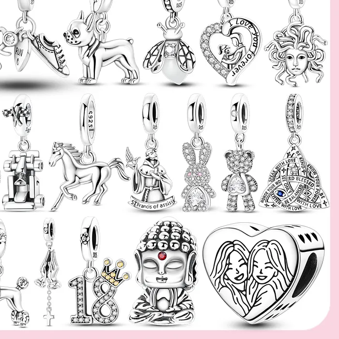Authentic 925 Sterling Silver Original Bead Butterfly Dog Bear Bird Pendant Fit Bracelet Female Diy Jewelry