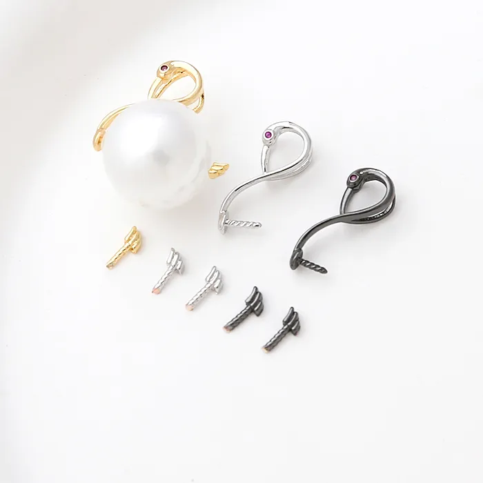 Authentic 1 Piece  Copper Plated Genuine Gold Swan Pendant  DIY Handmade Fashion Jewelry Charm Baroque Pearl Pin Accessories Materials