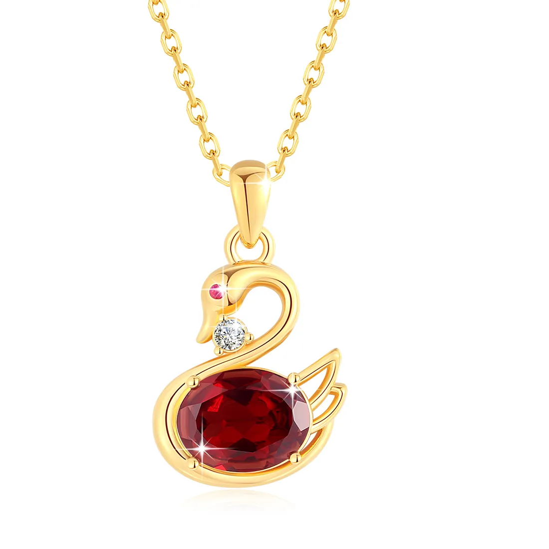 Authentic Szjinao Swan Necklace Gold 18K Real With Certificate K Gold Natural Garnet Pendant Trending Jewellery For Women Birthday Gift