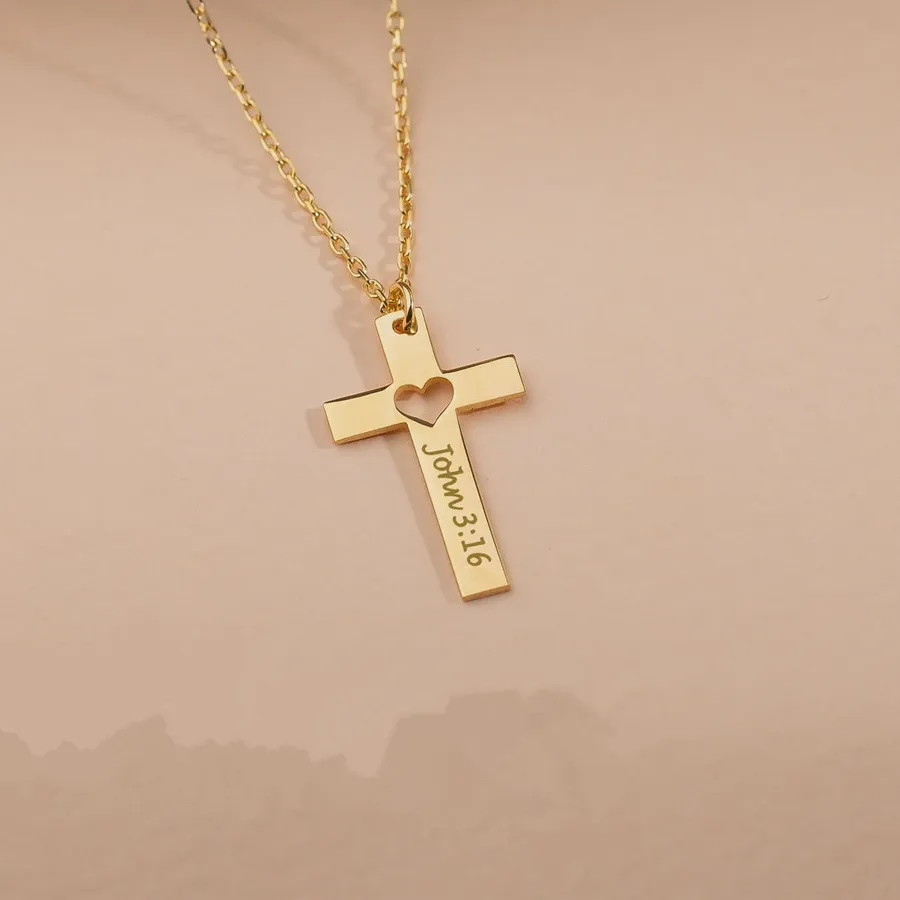 Authentic Sacred Heart Cross Pendant Personalized Gold- Plated Talisman Of Faith