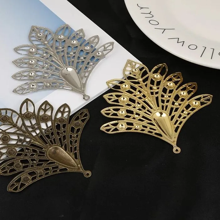 Authentic 2Pcs Gold/Bronze/Rhodium Plated 75x78mm Peacock Shape Filigree Metal Connector For Jewelry Making DIY Accessories