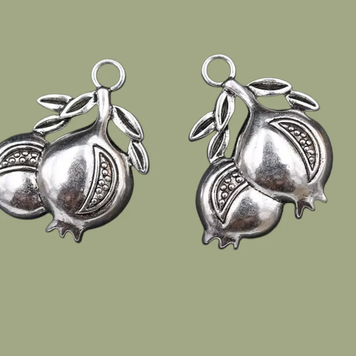 Authentic 4pcs Silver Plated Pomegranate Alloy Pendant DIY Charms Jewelry Making 34*33mm A316